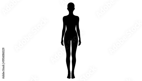 Black silhouette of full body human figure against white background suitable for fashion wellness and design projects