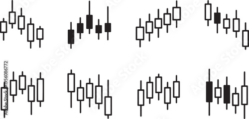 A set of vector line art candlestick chart silhouettes for financial analysis and trading