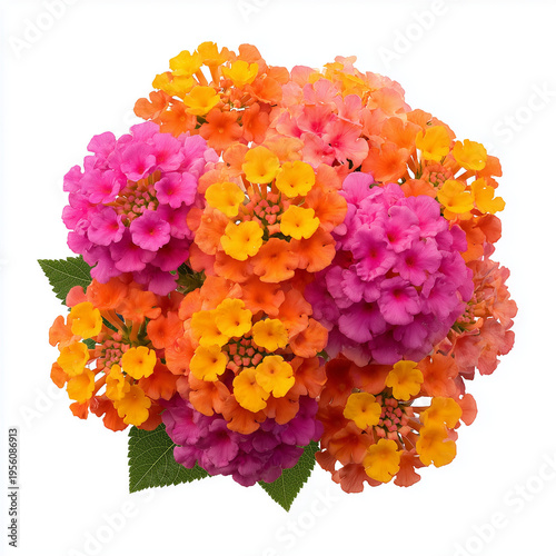 colorful lantana flower cluster on white background