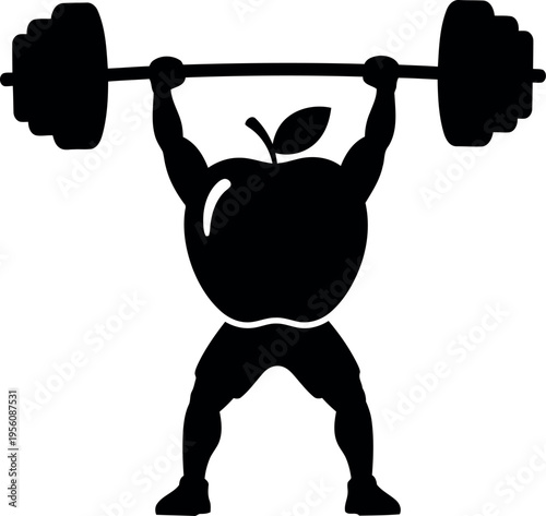 Healthy lifestyle concept illustration with strong apple weightlifter lifting barbell, fitness and nutrition symbol