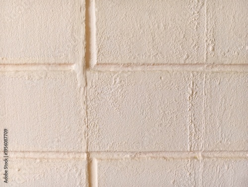 Принти на полотні Close-up of a painted cinder block wall showing rough texture, mortar joints, and light beige surface with subtle imperfections