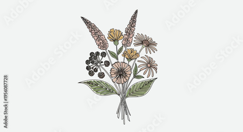 Bouquet of Wildflowers and Leaves.