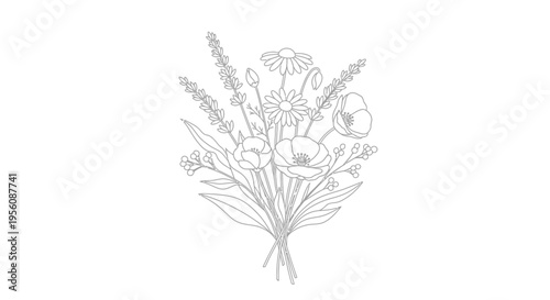 Bouquet of flowers and wheat.