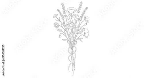 Detailed drawing of a bouquet flowers.