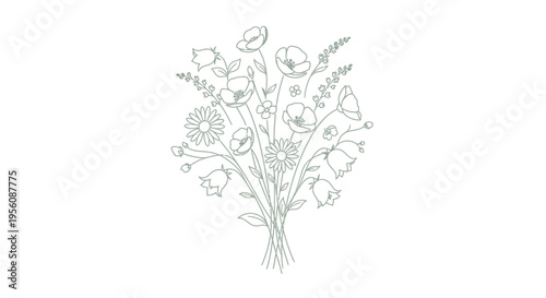 A bouquet of wildflowers illustration drawing.
