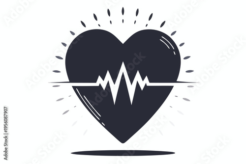 Red heart icon with a fluctuating pulse line, illustrating emotional energy levels and health monitoring. Stylized vector art for medical or lifestyle themes.