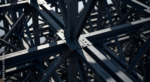 Wallpaper Mural Dark metal steel structure framework with interconnected beams and supports Torontodigital.ca