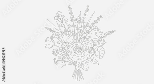 Bouquet of flowers illustration drawing.