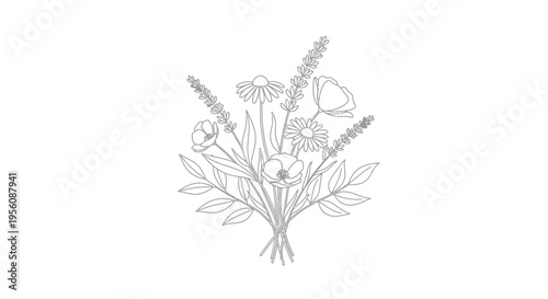 Bouquet of wildflowers and greenery stems.