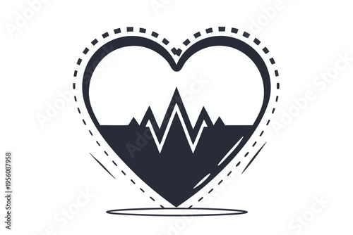 Heart symbol with a steady pulse waveform, representing a stable emotional state or vital signs. Modern vector graphic for health and well-being.