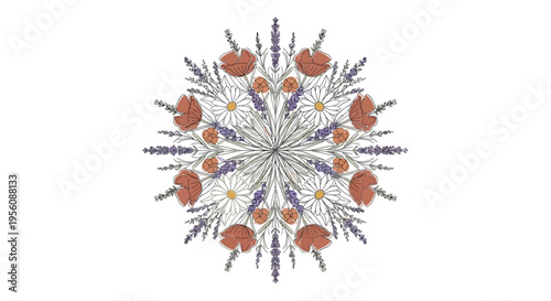 Colorful symmetrical snowflake design pattern.