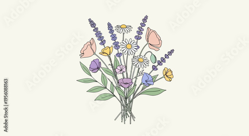 Colorful bouquet of wildflowers and lavender.