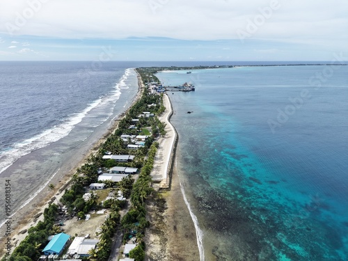 Photos FUNAFUTI, TUVALU - MARCH 2026: Aerial view of the Te Namamo seawall, meaning calming the waves in Tuvaluan, constructed under the TTCAP project funded by Taiwan