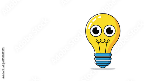 Creative cartoon light bulb character with large expressive eyes and a smiling face, symbolizing a bright idea or inspiration.