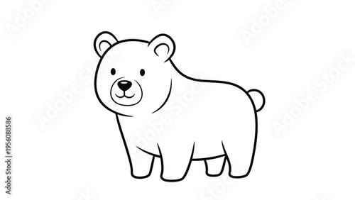 Minimalist black outline drawing of a cute polar or grizzly bear standing on its four legs on a white background for simple animal illustrations.