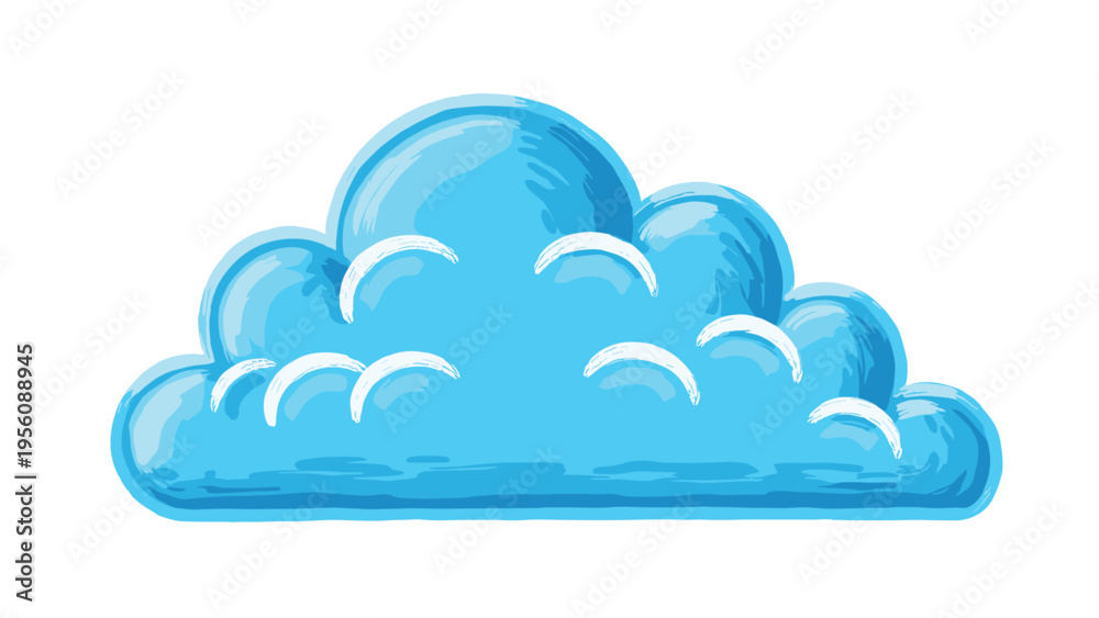 Fototapeta premium Fluffy blue cloud illustration in a soft painted style for sky and weather themed backgrounds and designs.