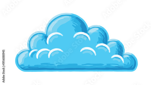 Fluffy blue cloud illustration in a soft painted style for sky and weather themed backgrounds and designs.