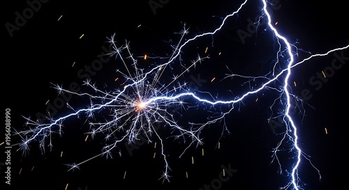 Wallpaper Mural Electricity strikes with bright white lightning bolts in dark background Torontodigital.ca