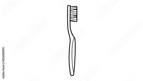 Minimalist black and white line drawing of a standard manual toothbrush viewed from the side on a white background.