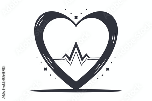 Abstract representation of a heart with a pulsating line, conveying life force and emotional states. Conceptual vector illustration.