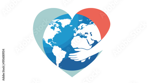 Compassionate illustration of hands hugging the planet earth inside a heart shape to symbolize global love and care.
