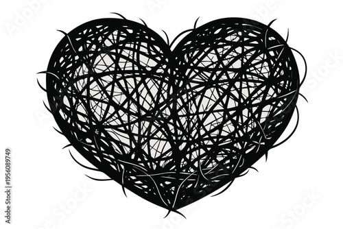 Abstract tangled heart symbol representing inner turmoil, anxiety, and emotional struggle in a minimalist design.