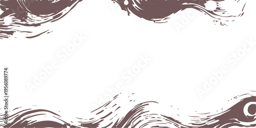 Abstract grunge floral frame illustration featuring a brown chocolate liquid splash design with a vintage black ink pattern and decorative water drop texture on a vector border