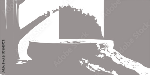 An artistic grunge illustration of a man using a laptop over a torn paper frame featuring the black shape and flag of Poland on a vintage Europe map design