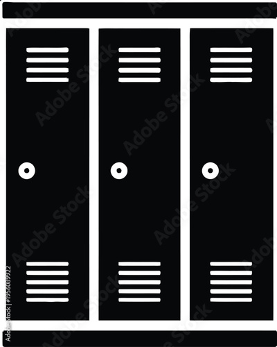 A black vector illustration set of an open file cabinet and computer server data icons for business office and music technology design