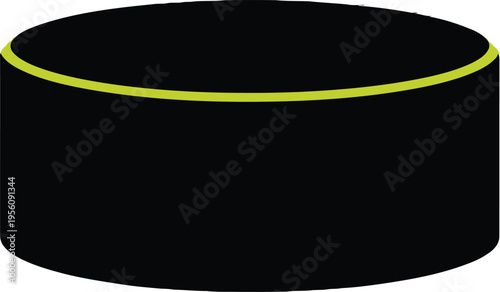 A vector illustration design of a round black magic hat and a metal ice hockey puck equipment art