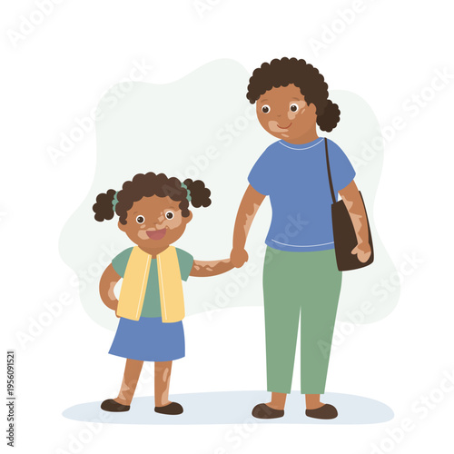 Positive daughter and mother with vitiligo disease. People taking skin diseases as personal feature