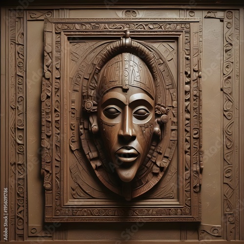 Ancient Terracotta Mask with Intricate Carvings and Ornate Frame