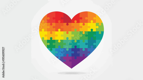 Colorful Heart Shaped Jigsaw Puzzle - Vector Illustration for Autism Awareness and Unity