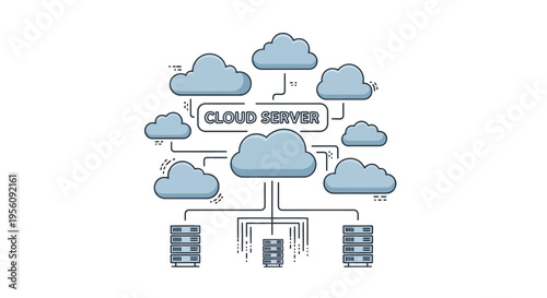 Cloud server network infrastructure connecting data centers Modern flat line vector illustration EPS10 Stock.eps