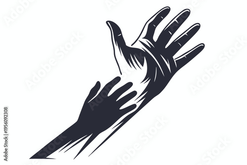 Minimalist black and white depiction of a hand offering help, conveying support and a welcoming gesture.