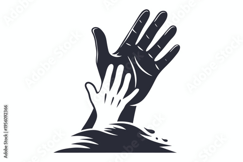 Conceptual black and white artwork of a hand extending to help, symbolizing aid and assistance.