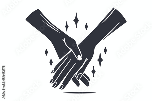 Simple line drawing of two hands clasped, conveying unity, support, and a strong connection.