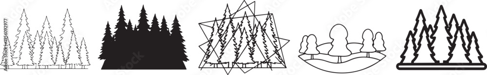Obraz premium Evolution of forest and mountain illustrations through different artistic styles