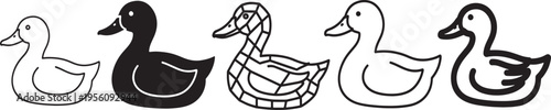 Five stylized ducks depicted in varying outlines and patterns