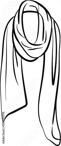 Hijab scarf line art illustration elegant head covering fashion accessory modest wear design flowing fabric, cad drawing flat vector illustration