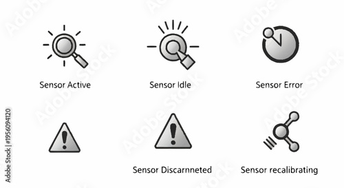 Collection of sensor status icons and symbols.