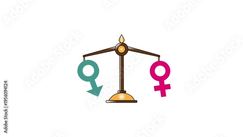 Balance Scale with Male and Female Icons Swinging Concept Animation
