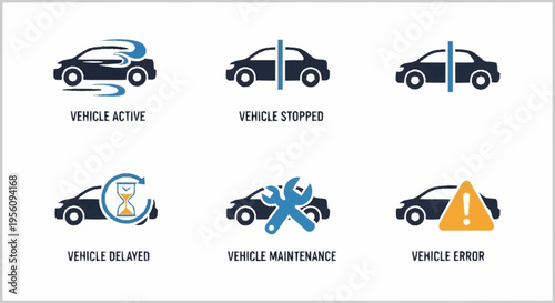 Vehicle status and maintenance icons set.