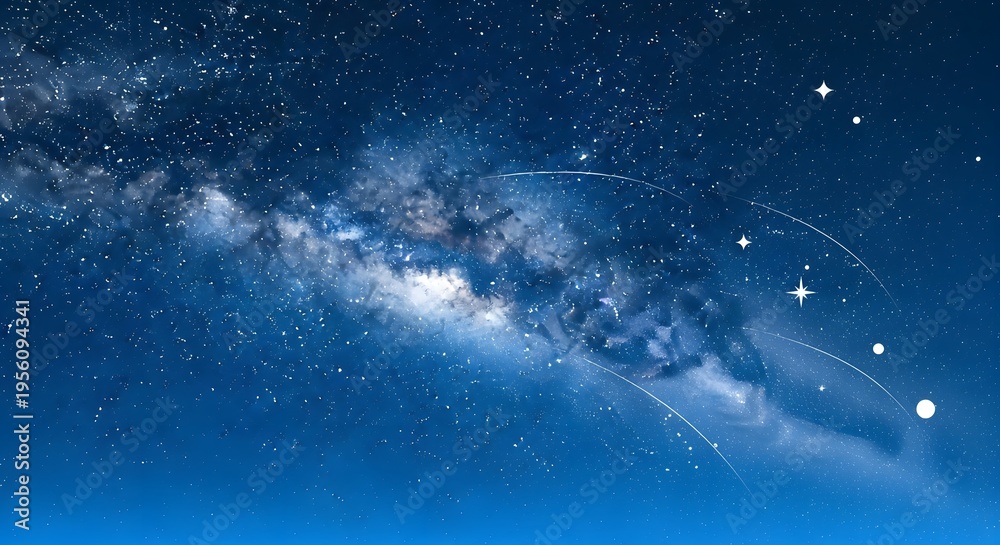 Obraz premium Stunning Milky Way Galaxy with Bright Stars and Cosmic Dust in a Deep Blue Night Sky.