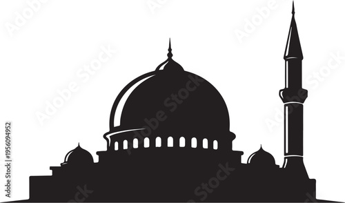 Mosque silhouette, Islamic architecture, black vector icon, religious building