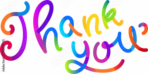 Colorful stylized lettering spells out thank you with vibrant gradients