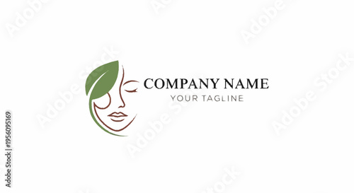 Minimalist face logo with leaf design.