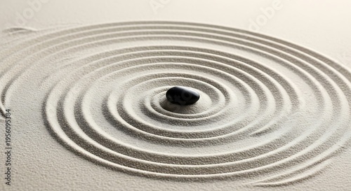 Wallpaper Mural Serene zen garden sand pattern with a black stone Torontodigital.ca