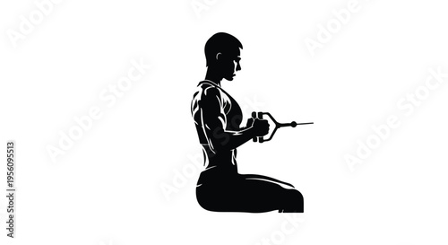 Silhouette of a muscular man performing seated cable row exercise in the gym