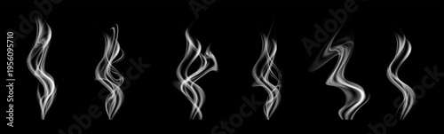 Light foggy waves of vapor floating upward like heat from food or kettle. Realistic steam food effect for BBQ, grill, cuisine and hot drink illustrations.